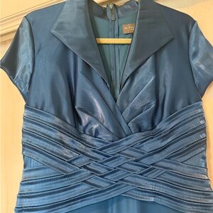 Macy's Blue Satin Dress with Elegant Collar